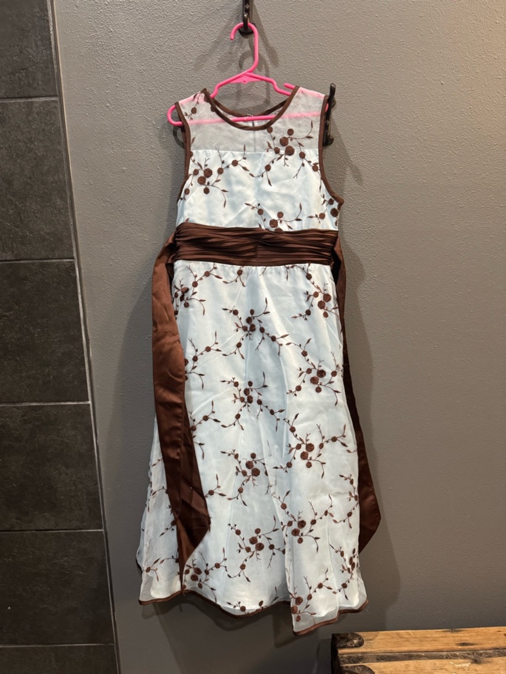 Bonnie Jean Light Blue and Brown Trim Dress